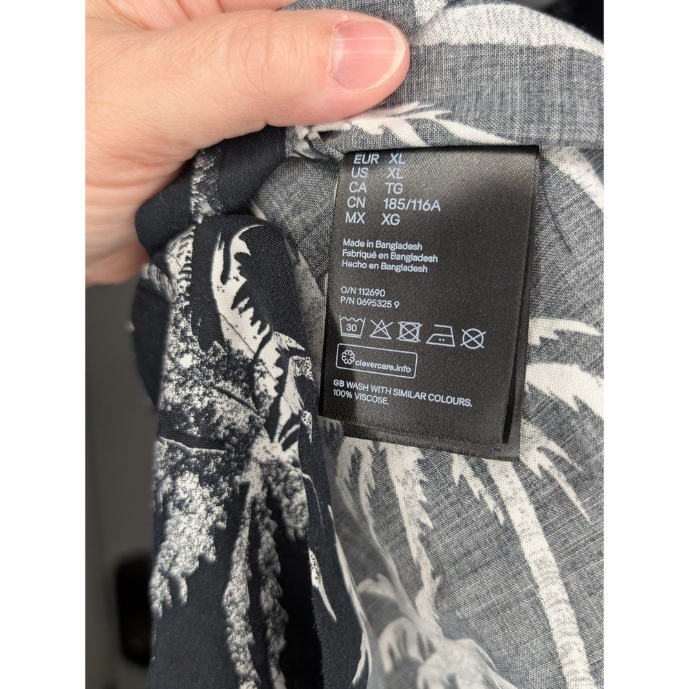 H&M Button Up Shirt Men's XL Black White Palm Print Collared Long Sleeve NEW - Picture 7 of 8